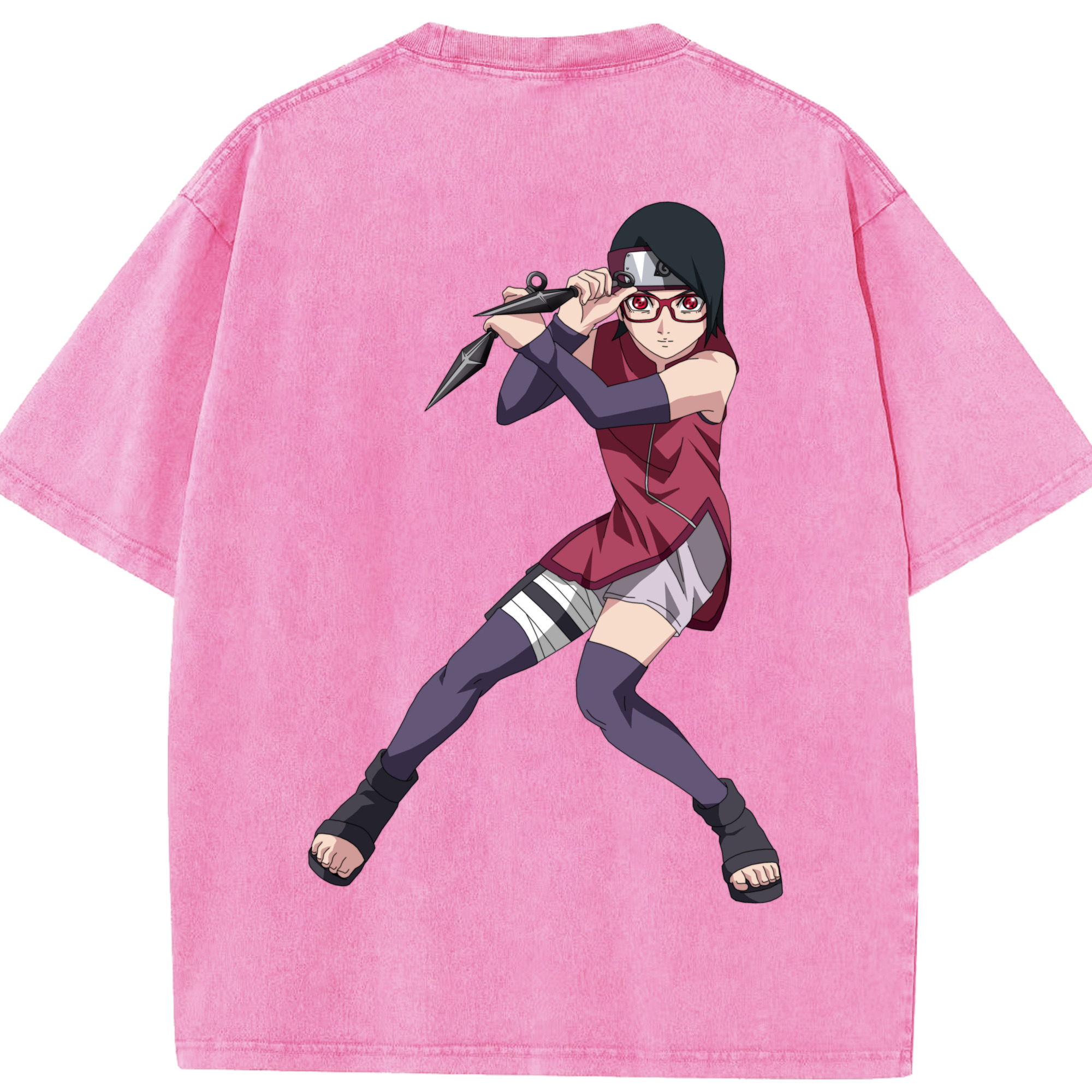（画像用） NARUTO -ナルト- うちは サラダ Uchiha Sarada 綿100% ヴィンテージ風 半袖Tシャツ（背面プリント）